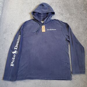 Denim Supply Polo Ralph Lauren Hoodie Mens XL Blue Pullover Lightweight Pony